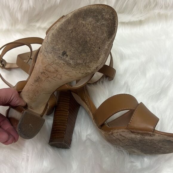 Club Monaco tan leather wrap heels Size6.5  A21 - Picture 10 of 11